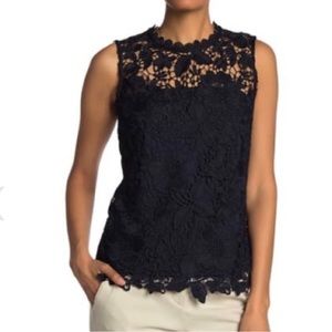 Nanette Lenore Blue Lace Sleeveless Blouse-Large